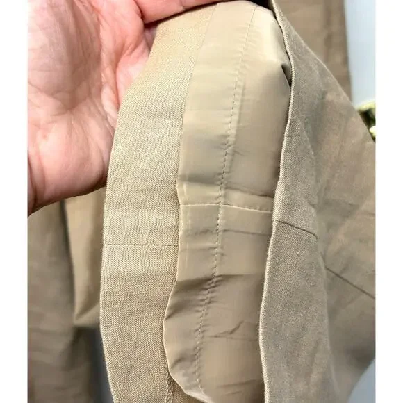 Vintage Talbots Pants Tan Linen High Waist Lined Pleated Dress Slacks, Size 4 - Picture 3 of 6